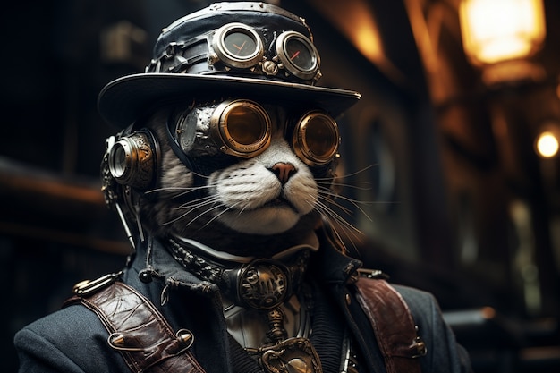 Photo gratuite un chat futuriste avec des lunettes de protection