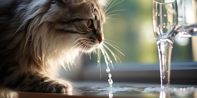 Photo gratuite un chat de maison boit à partir d'un distributeur d'eau unique