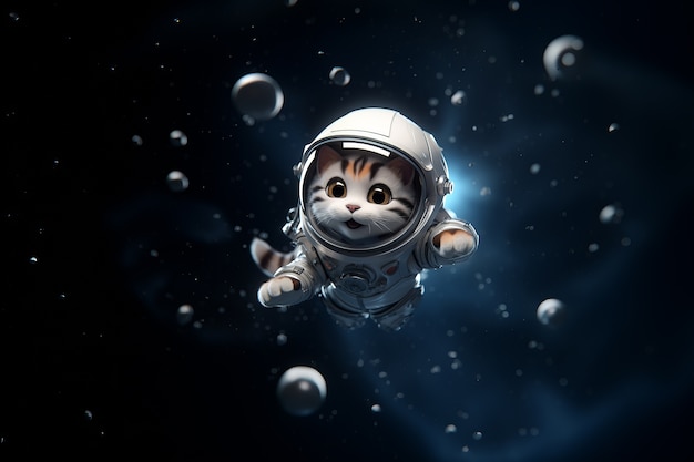Chat mignon dans l'espace