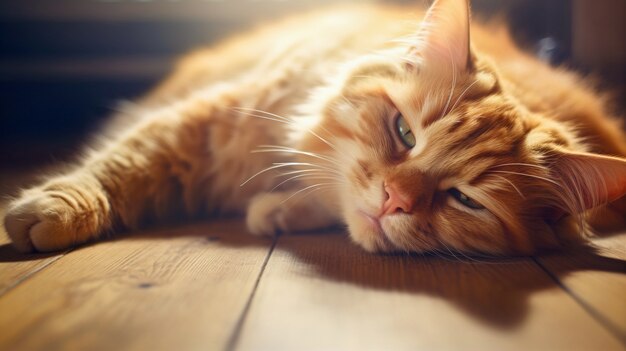 Chat poilu mignon relaxant à l'intérieur