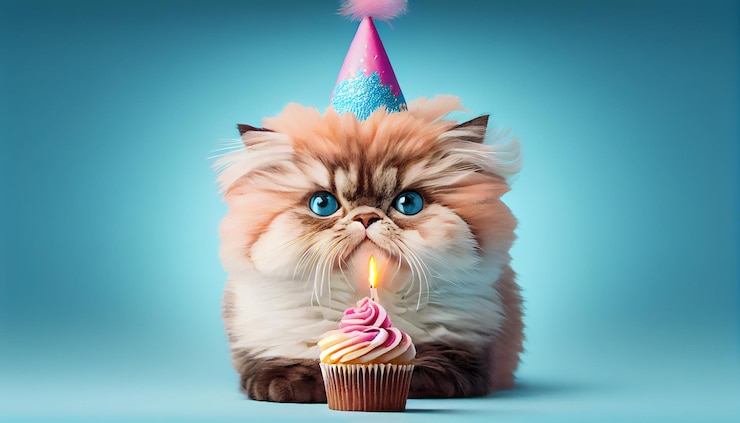 Photo gratuit chaton domestique mignon avec décoration de bougie d'anniversaire ai générative