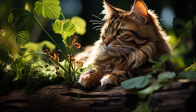 Photo gratuite chaton mignon assis dans l'herbe regardant la caméra avec curiosité générée par l'intelligence artificielle