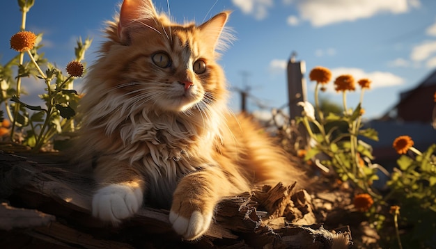 Photo gratuite chaton mignon assis dans l'herbe regardant la caméra générée de manière ludique par l'intelligence artificielle