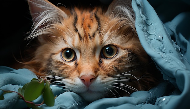 Un chaton mignon avec une fourrure moelleuse regardant fixement la caméra joueur et curieux généré par l'intelligence artificielle