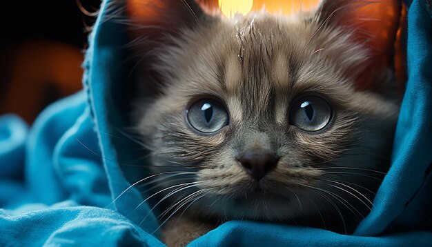 Photo gratuite un chaton mignon qui regarde avec une fourrure moelleuse, une nature ludique, une beauté de la nature générée par l'intelligence artificielle.