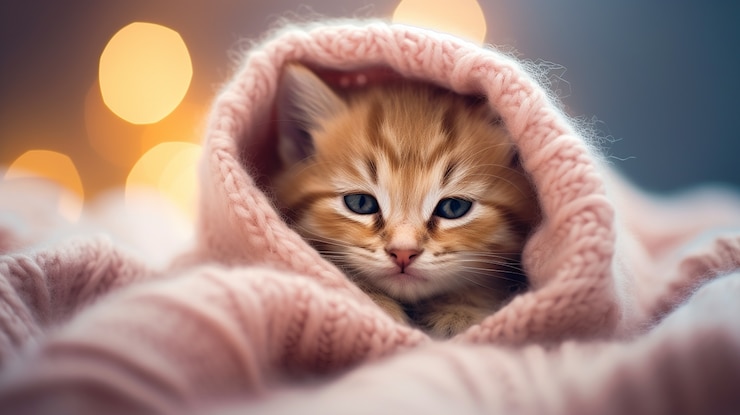 Photo gratuit un chaton mignon qui se détend à l'intérieur.