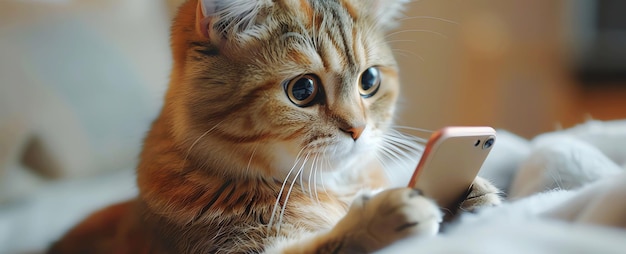 un chaton mignon avec un smartphone généré par l'IA