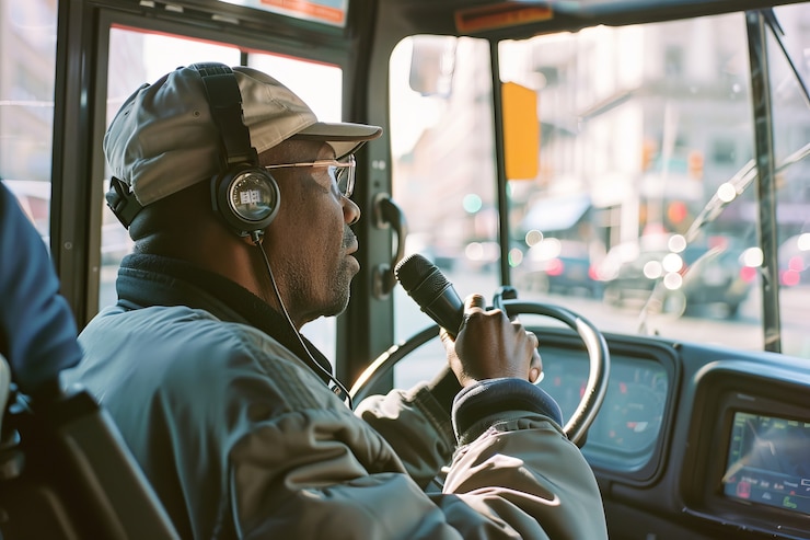 Photo gratuit un chauffeur de bus posant pour un portrait