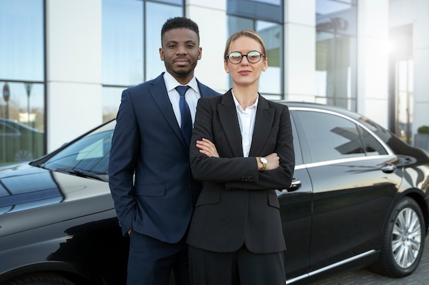 Photo gratuite chauffeur uber élégant donnant un taxi