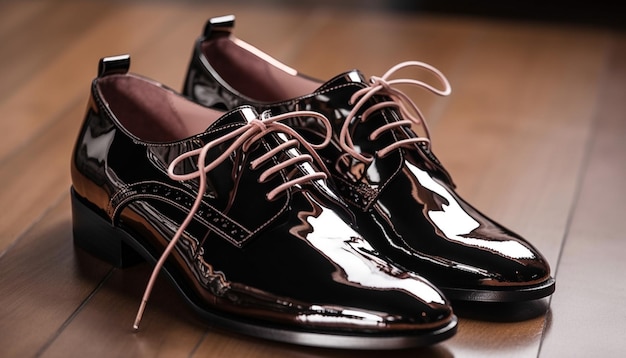 Des chaussures en cuir noir brillant respirent le luxe moderne généré par l'IA