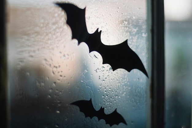 Chauves-souris d&#39;Halloween sur la fenêtre
