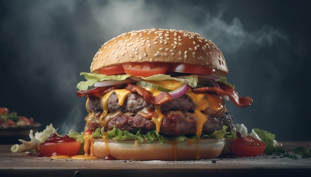 Photo gratuite cheddar fondant sur repas de burger de boeuf grillé ia générative