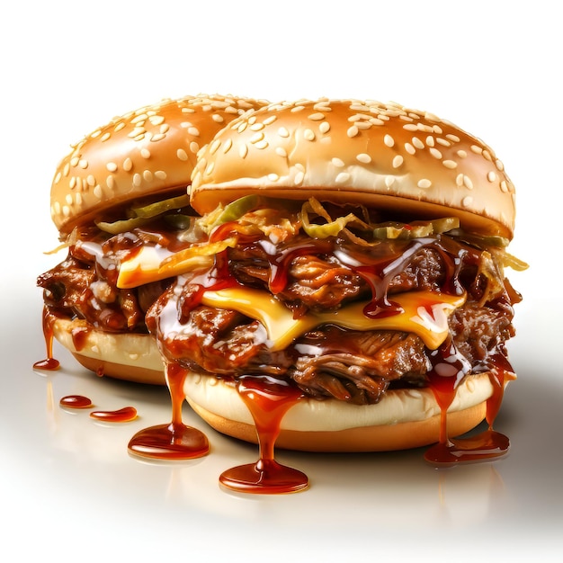 Photo gratuite cheeseburger avec du fromage fondu et du ketchup sur fond blanc