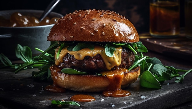 Photo gratuite cheeseburger grillé avec boeuf tomate et frites généré par ia