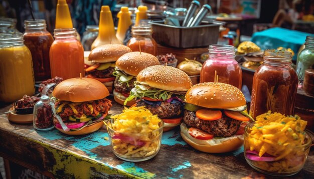 Cheeseburger grillé et frites un repas classique généré par l'IA