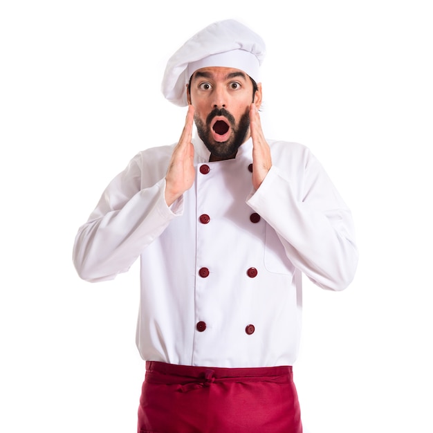 Photo gratuite chef faisant un geste de surprise sur fond blanc