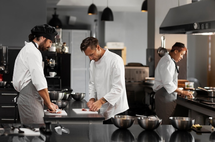 Photo gratuit chef travaillant ensemble dans une cuisine professionnelle