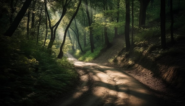 Photo gratuite un chemin forestier mystérieux disparaît dans l'inconnu généré par l'ia