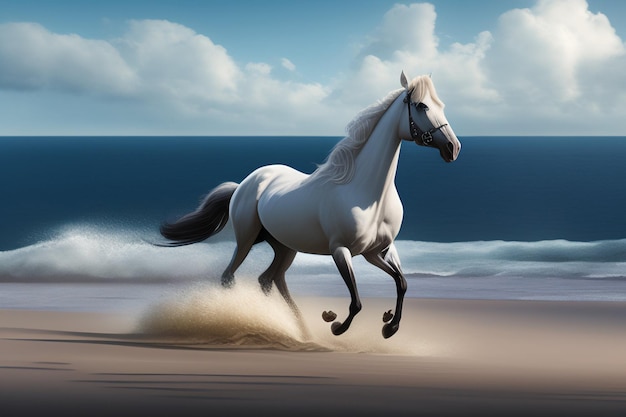 Photo gratuite un cheval blanc court sur la plage