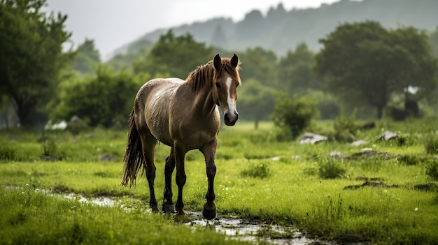 Photo gratuite cheval blanc dans le pâturage