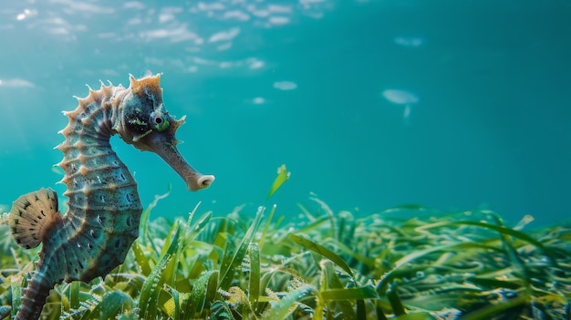 Photo gratuite un cheval de mer réaliste dans l'environnement sauvage sous-marin