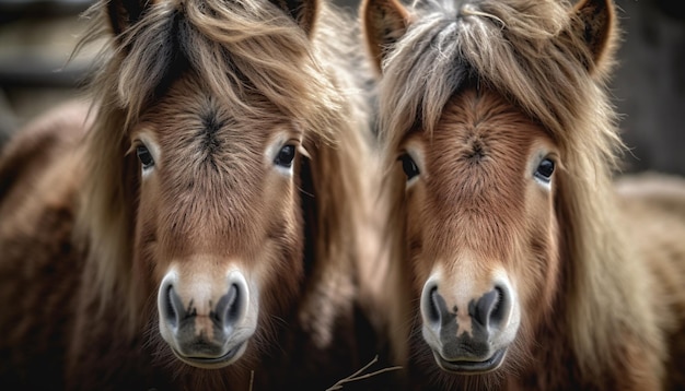 Photo gratuite cheval et poulain bai broutant dans un pré généré par l'ia