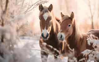 Photo gratuite cheval prenant soin de son poulain