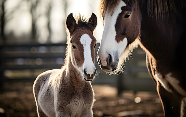 Photo gratuite cheval prenant soin de son poulain