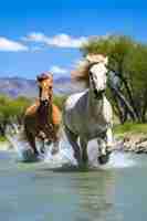 Photo gratuite chevaux courant dans l'eau