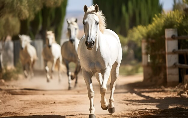 Chevaux courant dans la rue