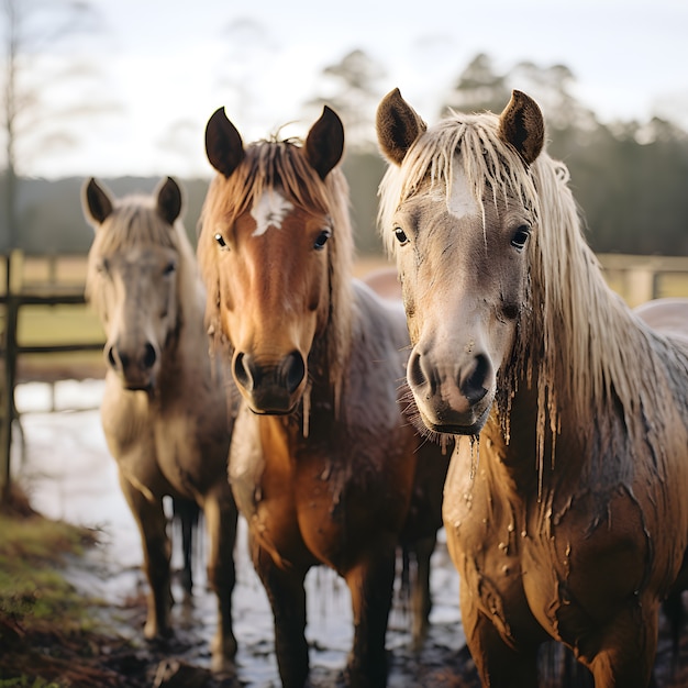 Photo gratuite les chevaux dans la nature génèrent une image