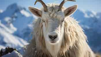 Photo gratuite une chèvre mignonne qui paît dans une prairie de montagne enneigée générée par l'ia