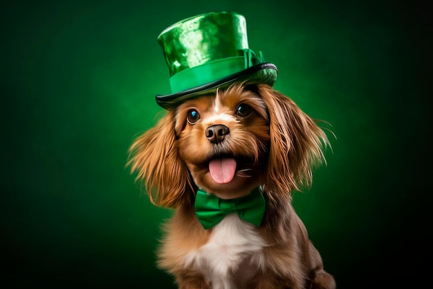 Photo gratuite un chien drôle portant le chapeau de saint patrick