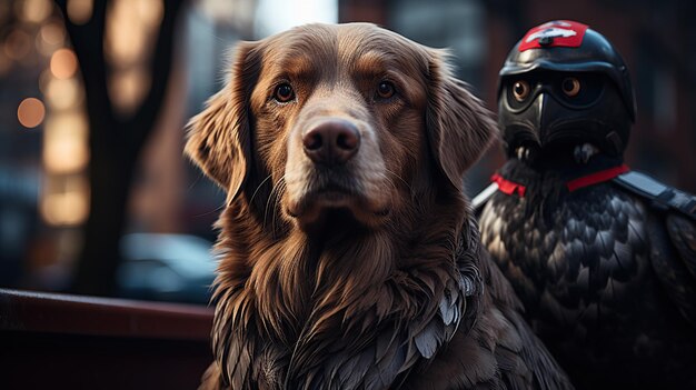 chien sur fond de casque de moto