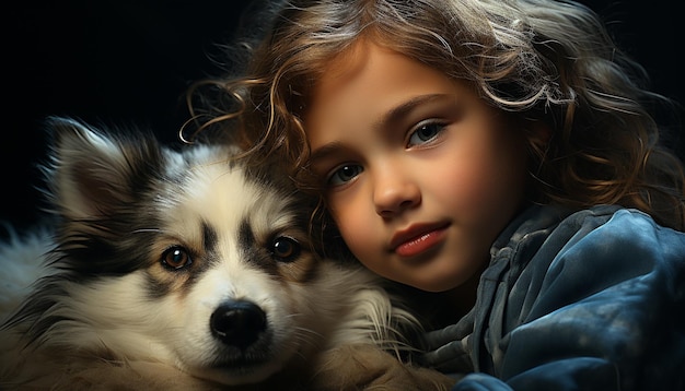 Photo gratuite un chien mignon et un enfant souriant, une pure amitié générée par l'intelligence artificielle