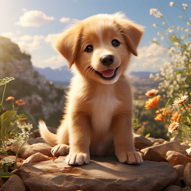 Chien mignon avec fond de nature