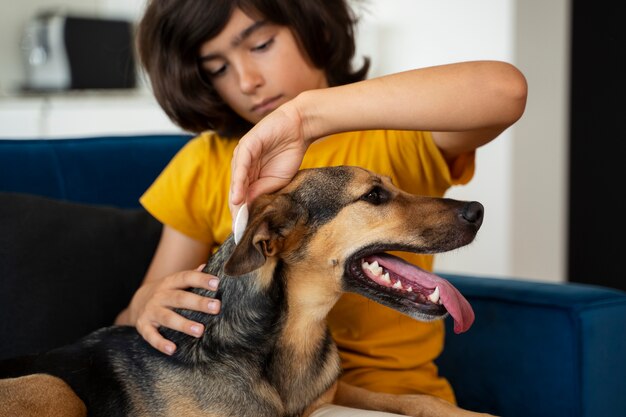 Chien de nettoyage enfant vue de face