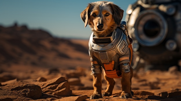 Un chien de style futuriste dans le désert