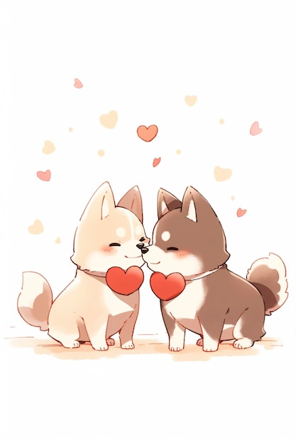 Des chiens dans le style d'anime célébrant la Saint-Valentin