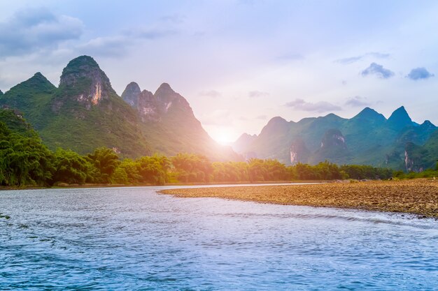 Chine, brouillard, tourisme, scène, terre