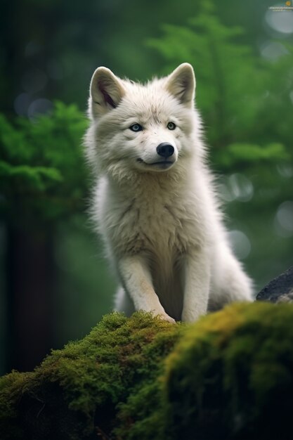 Chiot loup en milieu naturel