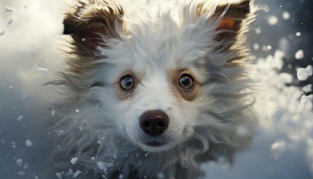 Photo gratuite chiot mignon assis à l'extérieur regardant la caméra avec une fourrure moelleuse générée par l'intelligence artificielle