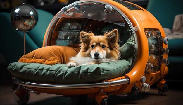 Photo gratuite chiot mignon assis regardant la caméra profitant d'un trajet en voiture généré par l'intelligence artificielle