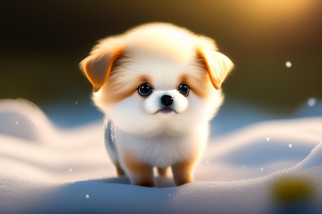 Un chiot qui marche dans la neige