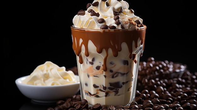 Photo gratuite chocolat chaud garni de crème fouettée et de pépites de chocolat