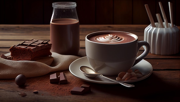 Photo gratuite chocolat chaud sur une table en bois rustique ai générative