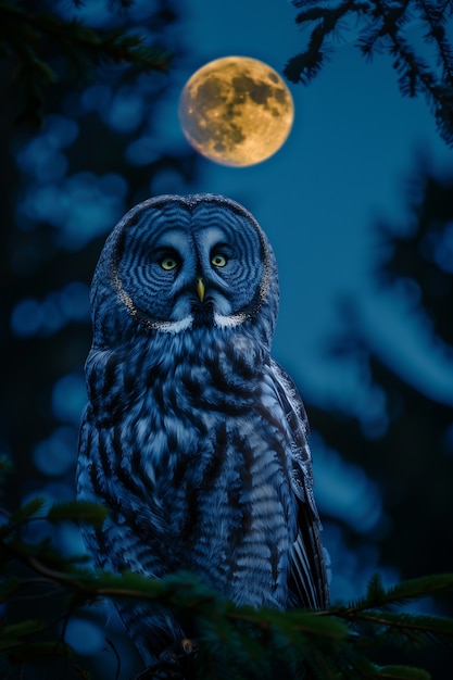 Photo gratuite la chouette photoréaliste pendant la nuit