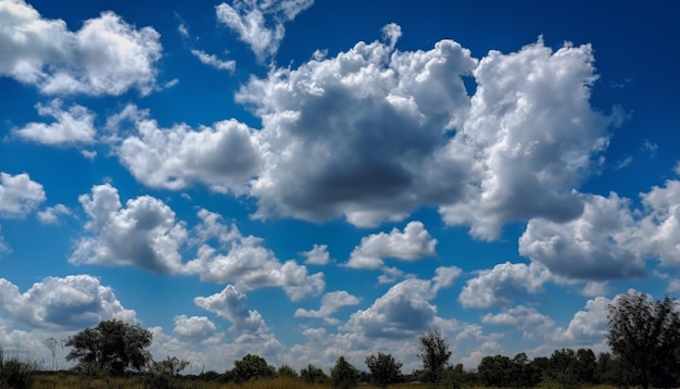 Photo gratuite ciel bleu vibrant sur une prairie rurale tranquille générée par l'ia