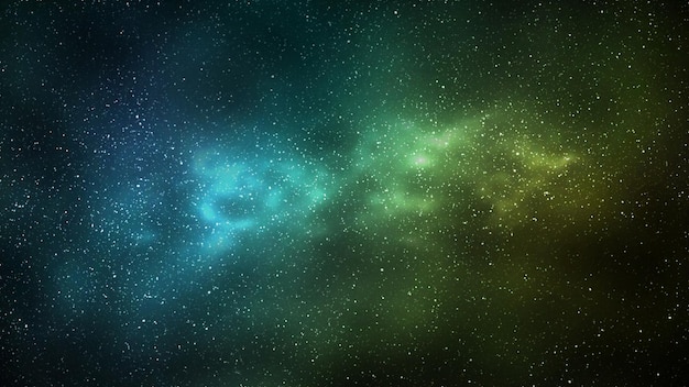 Ciel étoilé de nuit et fond horizontal de galaxie verte jaune vif illustration 3d de la voie lactée et de l'univers
