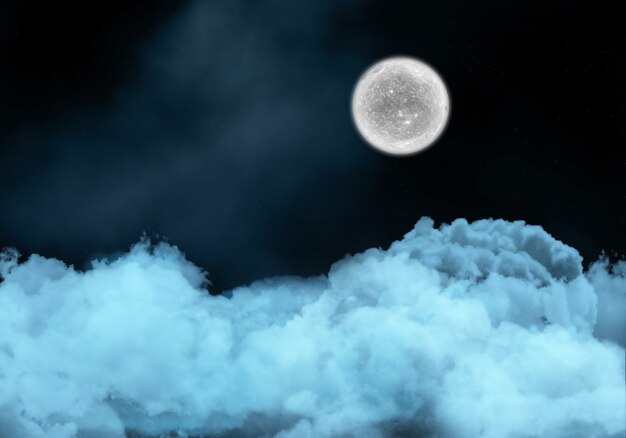 Ciel nocturne avec lune fictive au-dessus des nuages